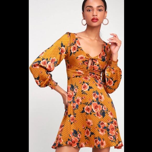 FREE PEOPLE Morning Light Floral Retro Printed Long Sleeve Mini Dress Size 0 - Picture 3 of 11